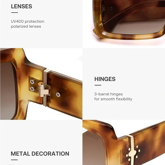 SOJOS Polarized Sunglasses 90s Vintage Square Sunnies
Tortoise - Picture 5 of 7